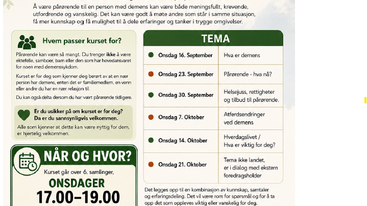 Lenke til artikkel: Invitasjon til pårørendekurs