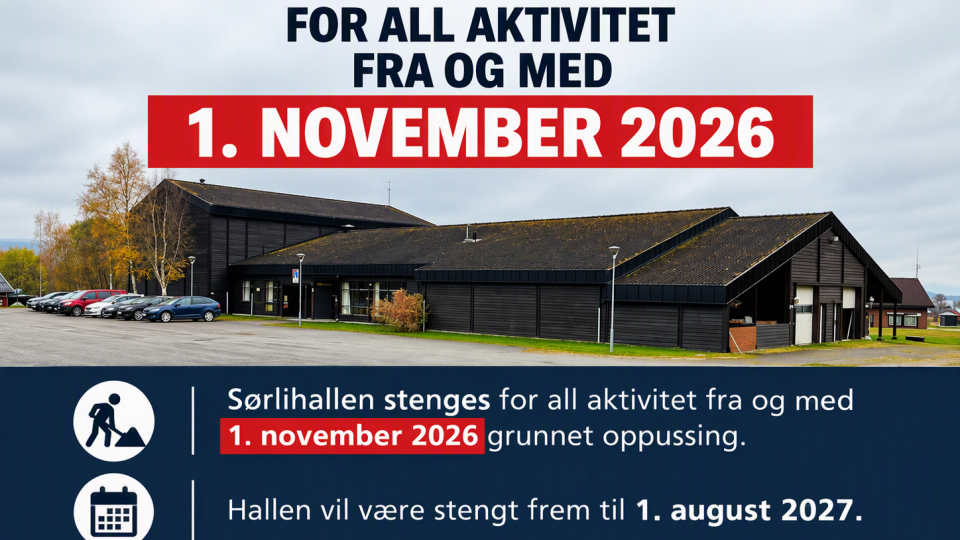 Lenke til artikkel: Sørlihallen stenges for all aktivitet fra og med 1. november 2026